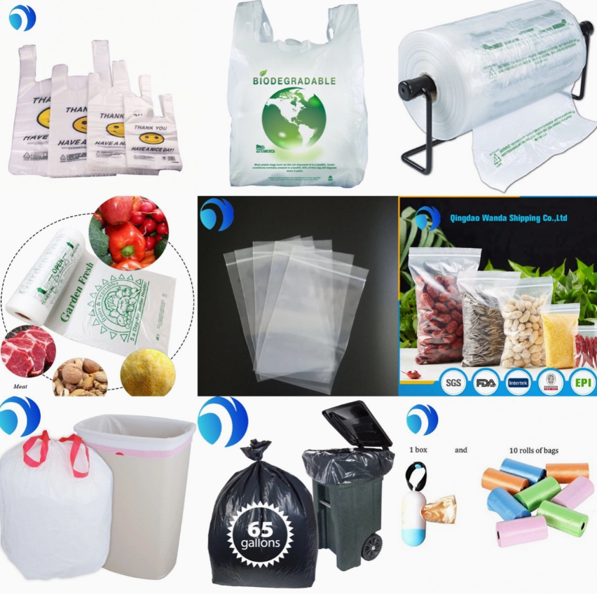 PLA HDPE LDPE PE Biodegradable Ziplock Dog Poop Diaper Roll Vest Carrier Bin Food Packing Shopping Water 33 13 Gallon Rubbish Trash Garbage T-Shirt Plastic Bag