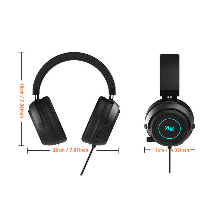 Gaming Headset USB Wired Gaming Headphones Surround Sound with Noise Canceling Microphone and RGB Light Compatible with PC