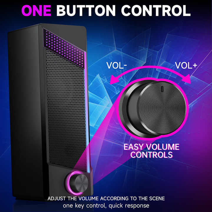 便携式RGB计算机音量控制游戏立体声扬声器，具有丰富的低音USB供电桌面游戏扬声器