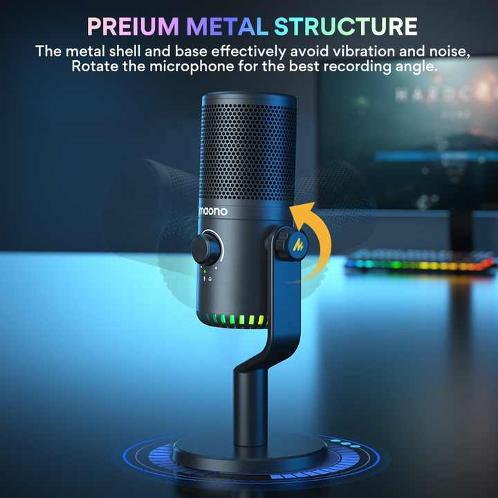 Maono DM30 Programmable RGB Gaming Microphone 3-in-1 Mic Knob Podcast Mic Desktop USB Type C Condenser Gaming Microphones